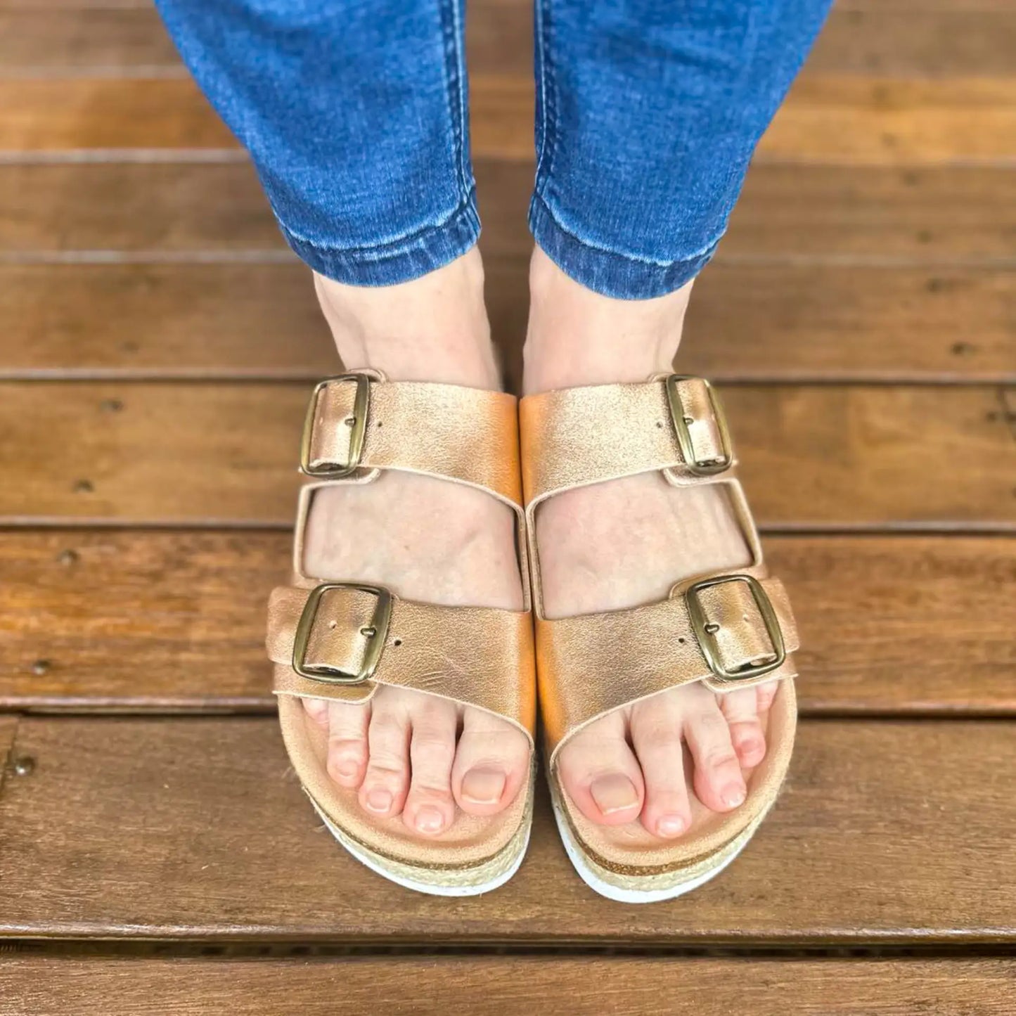 wearing-rose-gold-sandals