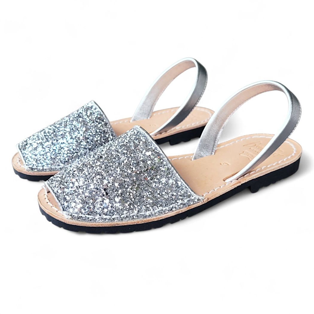Avarca-sandal-silver-glitter-left