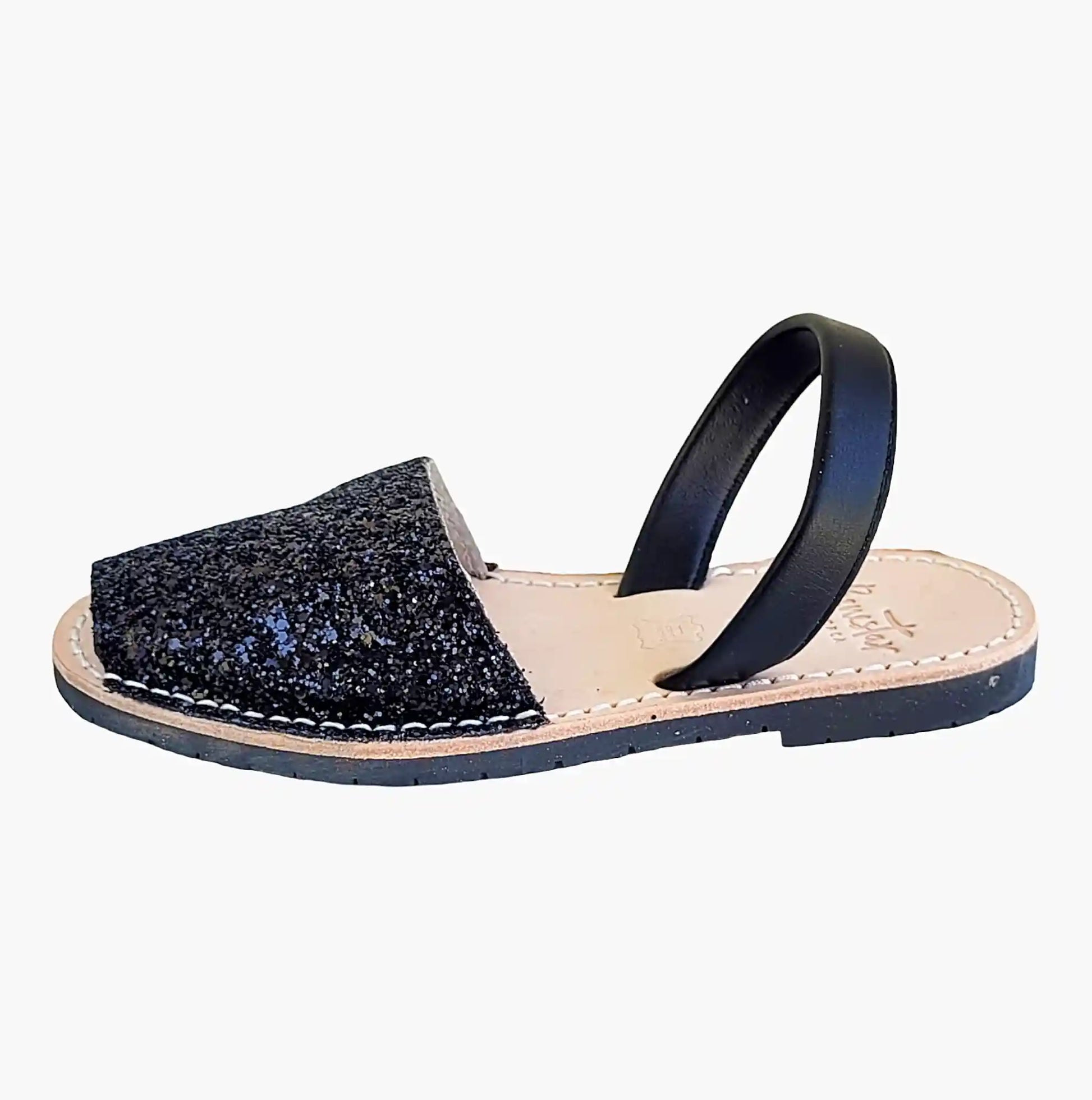 Avarcas-Black-Glitter-Sandals-no-trim-side-view