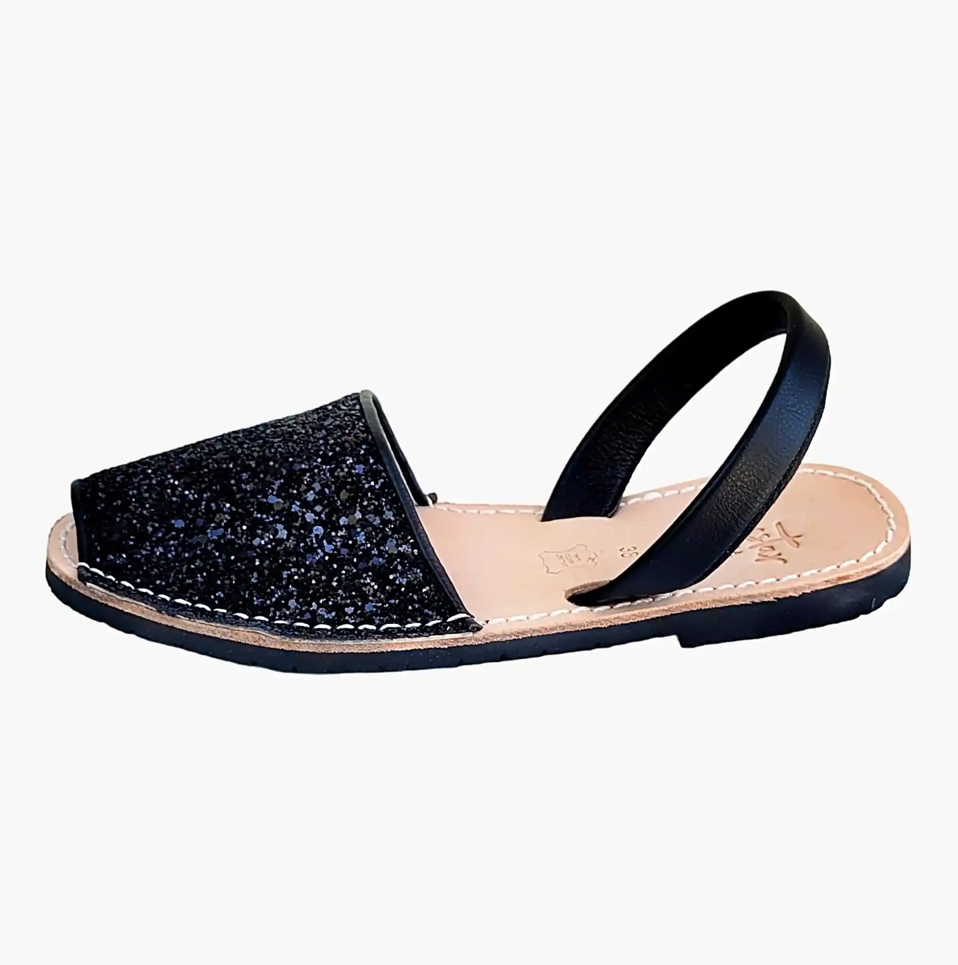 Avarcas-Black-Glitter-Sandals-side-view