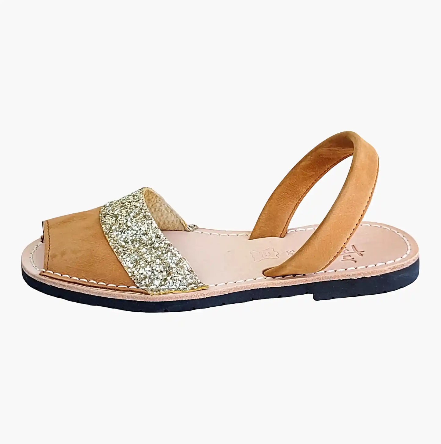 Avarcas-Duo-Tan-Gold-Glitter-Sandals-side-view