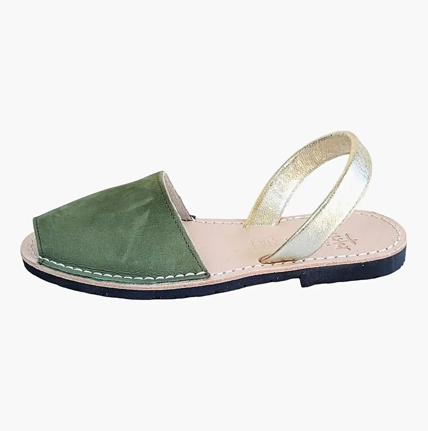 Avarcas-Olive-green-gold-Sandals-side-view