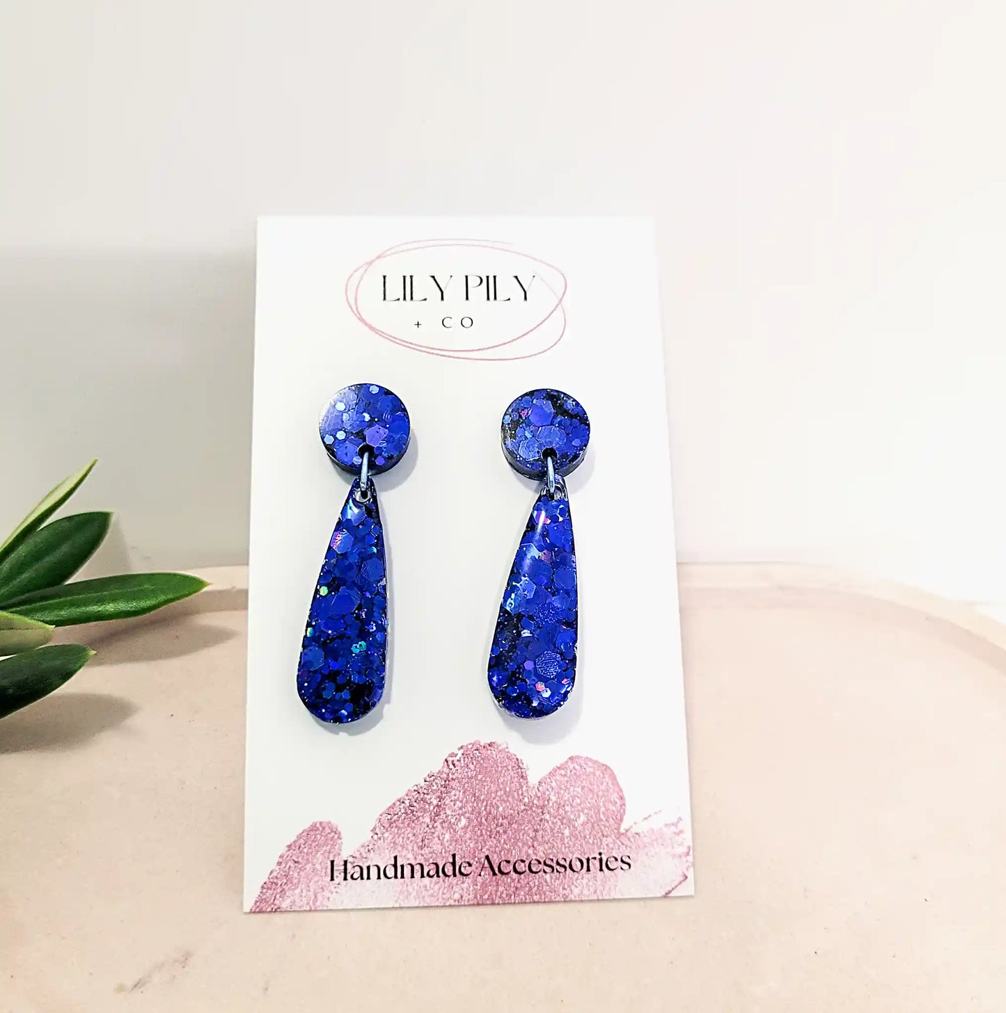 Dangle-Earrings-Blue-Glitter-long-tear-drop-earrings