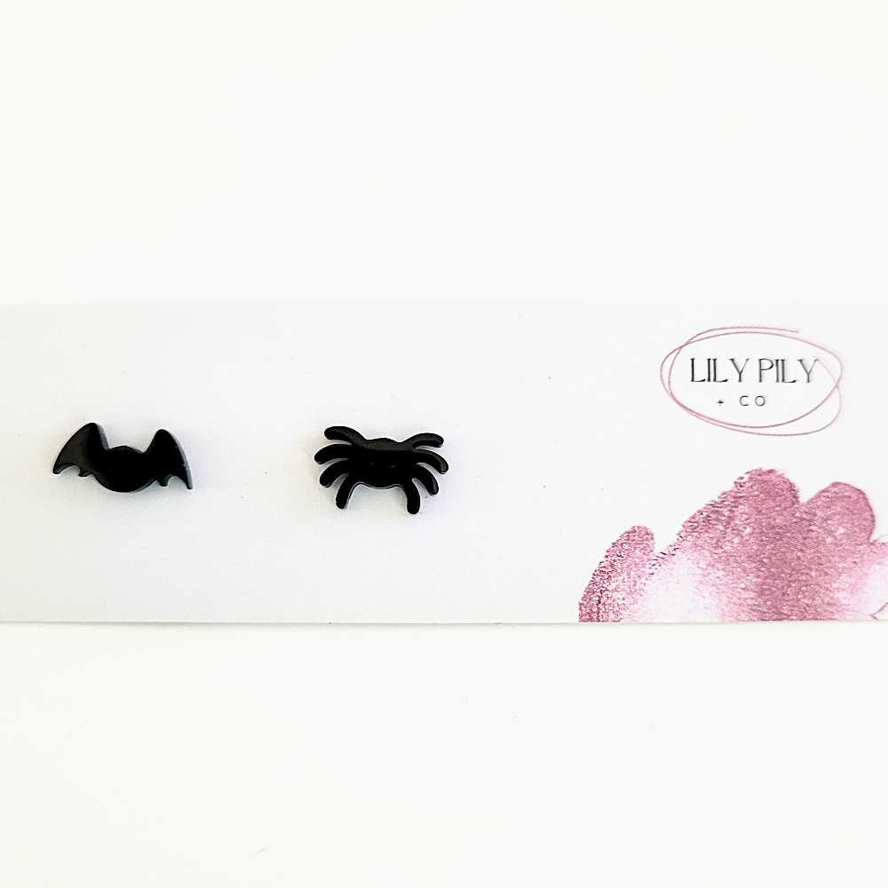Earrings-bat-spider-black-studs
