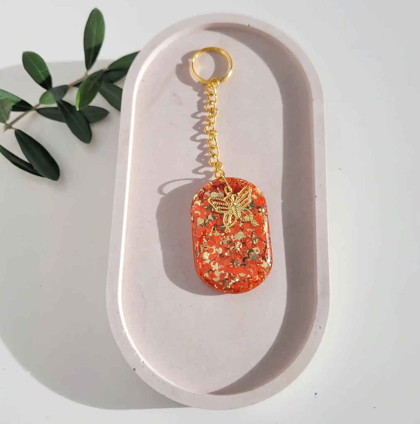 Keychain-Orange-gold-glitter