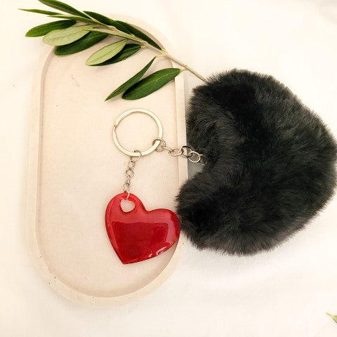 Red-heart-keychain-black-pompom