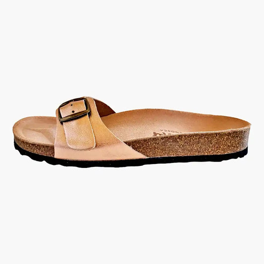 Rose-Gold-arch-support-single-buckle-sandals-side