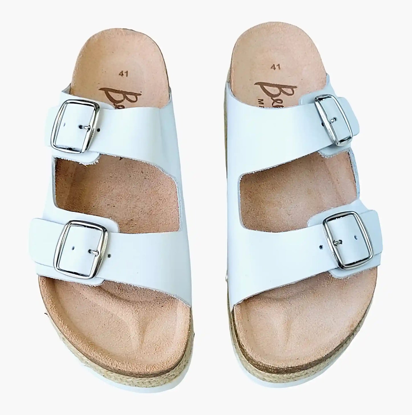 Sandal-White-leather-arch-support-double-buckle-sandals