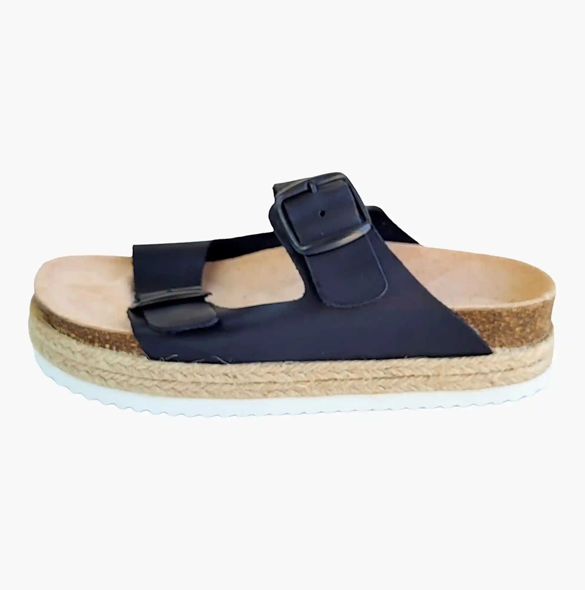 Sandals-Black-arch-support-double-buckle