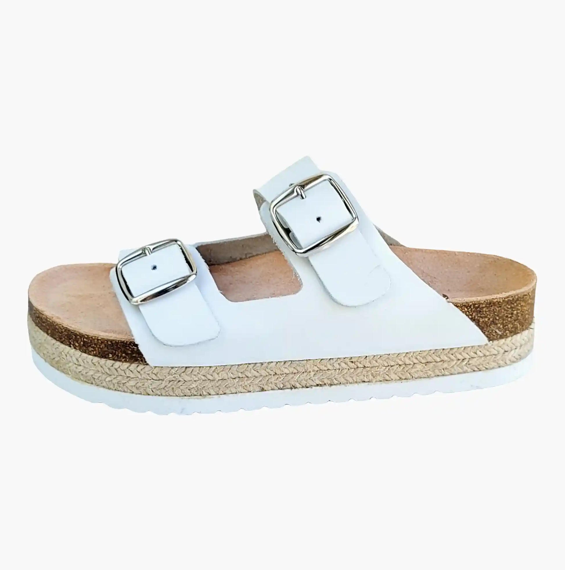 Sandals-White-leather-arch-support-double-buckle-sandals-side-view