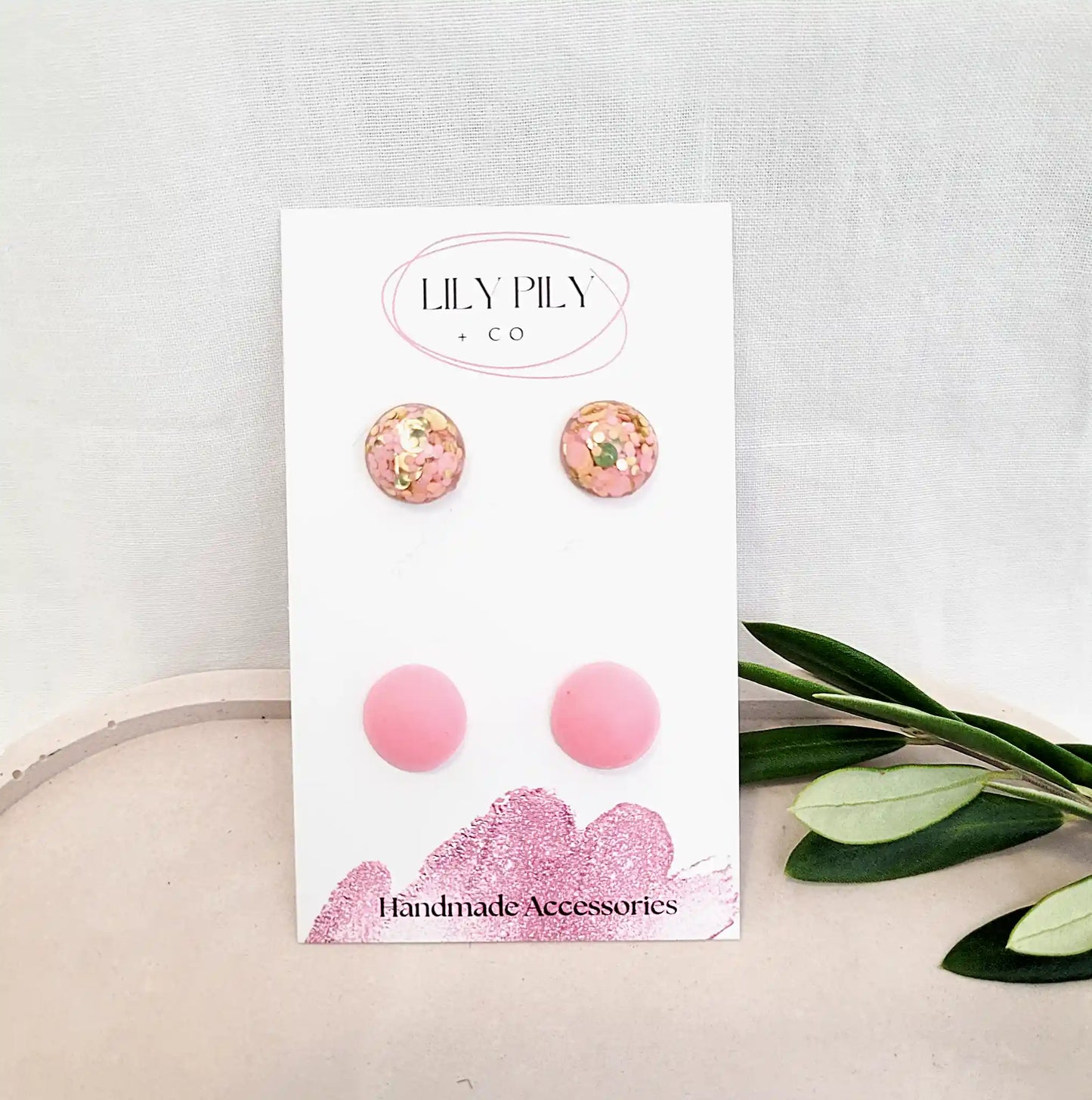 Stud-Earrings-Pink-Gold-Glitter-dome-studs-pink-dome-stud-pack