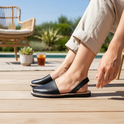 Wearing-black-avarca-sandals