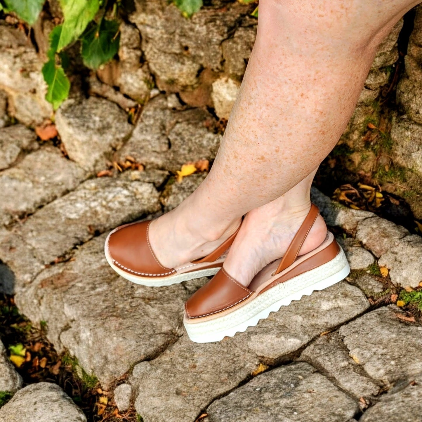 wearing-tan-avarca-wedge-sandal